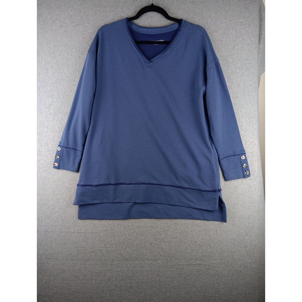 SOFT SURROUNDINGS Stretch Knit Tunic Periwinkle Size S V-Neck Mosaic buttons EUC